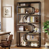 Tribesigns Boekenkast met 5-Laags - Boekenplank Industrieel - Open Opbergplanken voor Woonkamer, Slaapkamer, Thuiskantoor - 100x30x180cm - Bruin