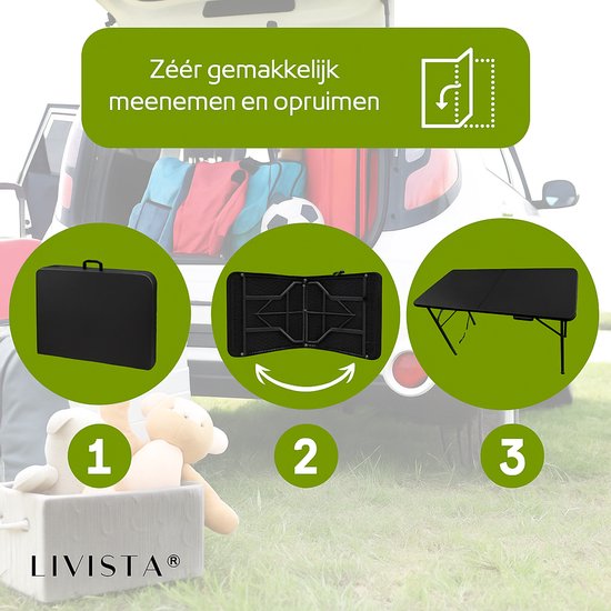 Livista Klaptafel 180x70 cm - Stevig Inklapbare Vouwtafel - Antislip - Weerbestendig - Zwart van Livista — afbeelding 2
