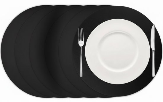 Napperons Cookinglife - Set de 6 - Double face - Dessous de verre ronds aspect cuir - Cuir vegan - Zwart - Ø38 cm