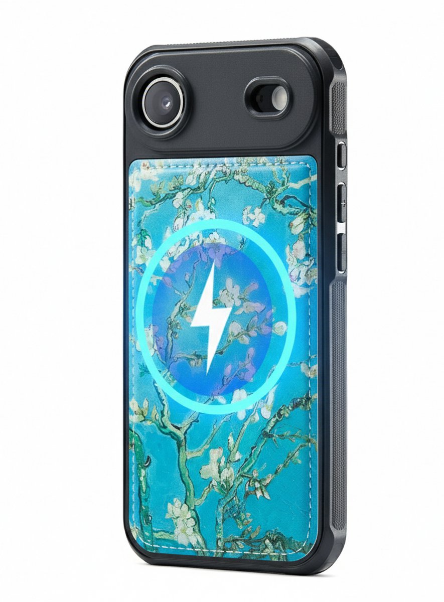 Casemania Hoesje Geschikt voor Apple iPhone 17 Air - Amandeelbloesem van Print - Van Gogh - Magnetisch Kunstleren Back Cover - Telefoonhoesje Geschikt voor MagSafe