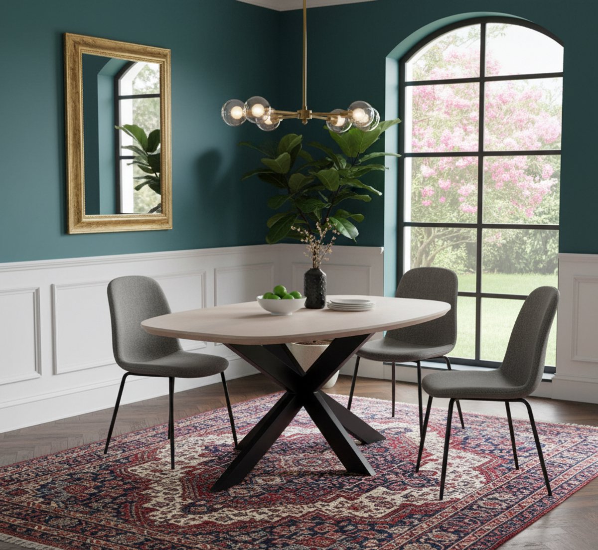 Eettafel Deens Ovaal 160 cm Whitewash Mangohout met Zwart Metalen Matrixpoot – Robuuste Design Tafel voor Modern & Scandinavisch Interieur – Novihome