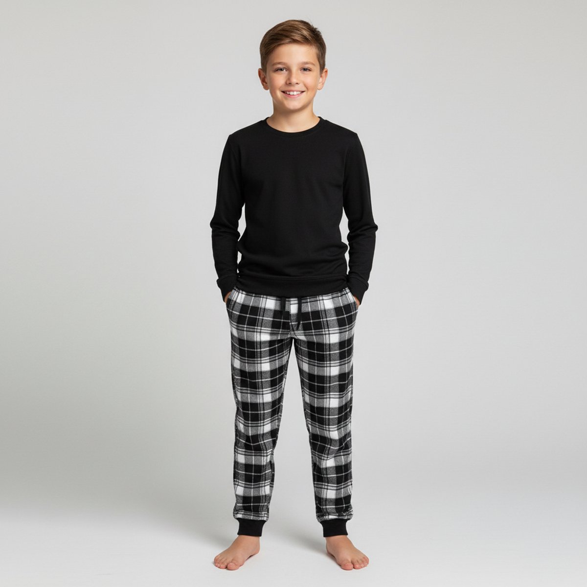 La-V pyjama sets voor Jongens met jogging broek van flanel zwart 152-158