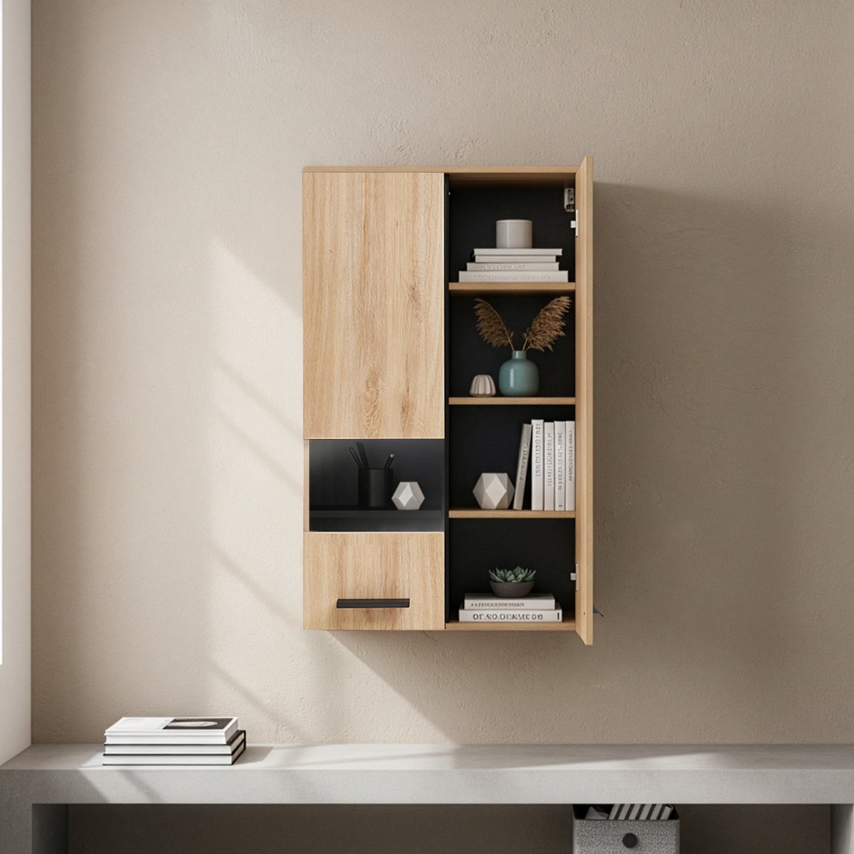 en.casa Hangkast Noppen wandkast 98x60x35 cm eikenkleurig [en.casa]