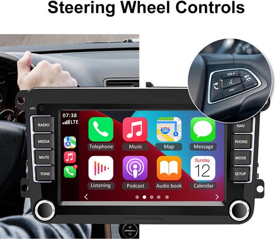 Autoradio - 7 inch, Android 13, 2+32 GB opslagruimte, draadloze CarPlay, GPS-navigatie, Bluetooth, plug-and-play-installatie - geschikt voor Volkswagen
