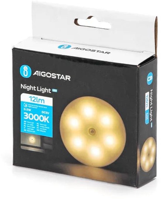 Nachtlampje warmwit oplaadbaar - rond - dag/nacht- & bewegingssensor - magnetisch - 3000K - 12 Lumen 0.5 Watt van T_guard — afbeelding 4