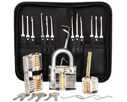 26-delige lockpickset-met 3 transparante oefenhangsloten-lockpickset voor beginners en slotenmakersopleiding-coole cadeaus voor mannen- lockpickgereedschap-transparante extractorset lockpick