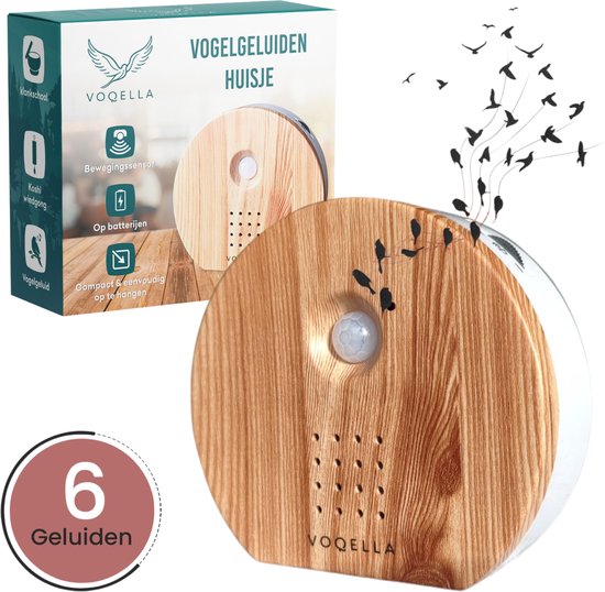 Voqella® Vogelhuisje met Geluid - Vogelgeluiden Huisje met Sensor - Zwitscherbox - Vogelgeluiden Huisje voor op Toilet - Relaxound - Singing Bird Box - Hout