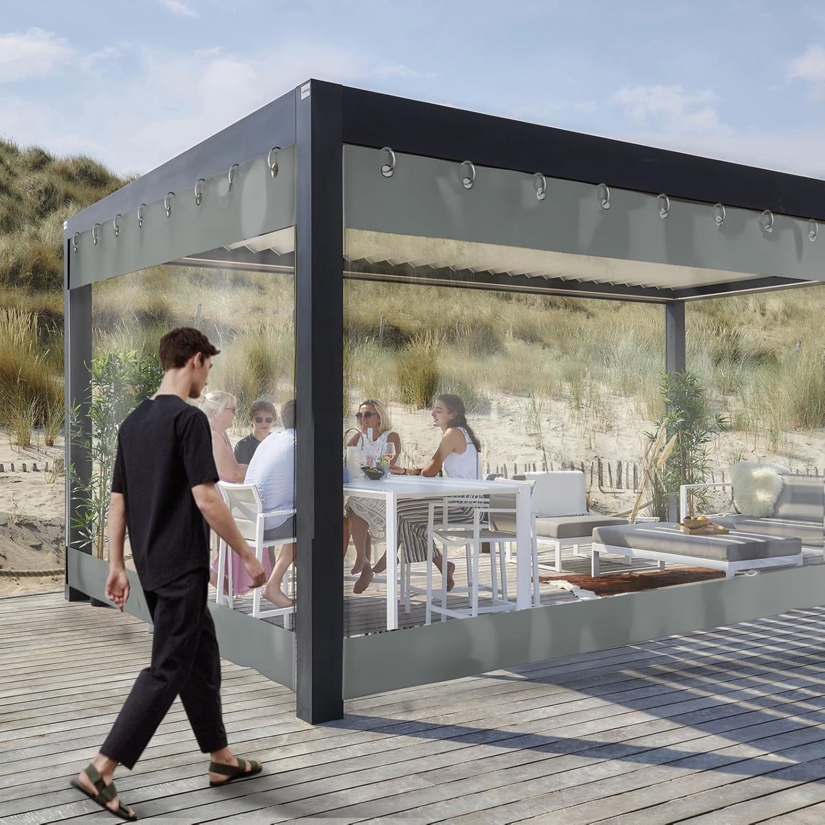 Transparant Gordijn Buiten - Waterdicht Dekzeil - 3x2.5m - Zwaar PVC Zijpaneel 0.6mm - Met Oogjes - Voor Veranda & Pergola - Grijs/Transparant