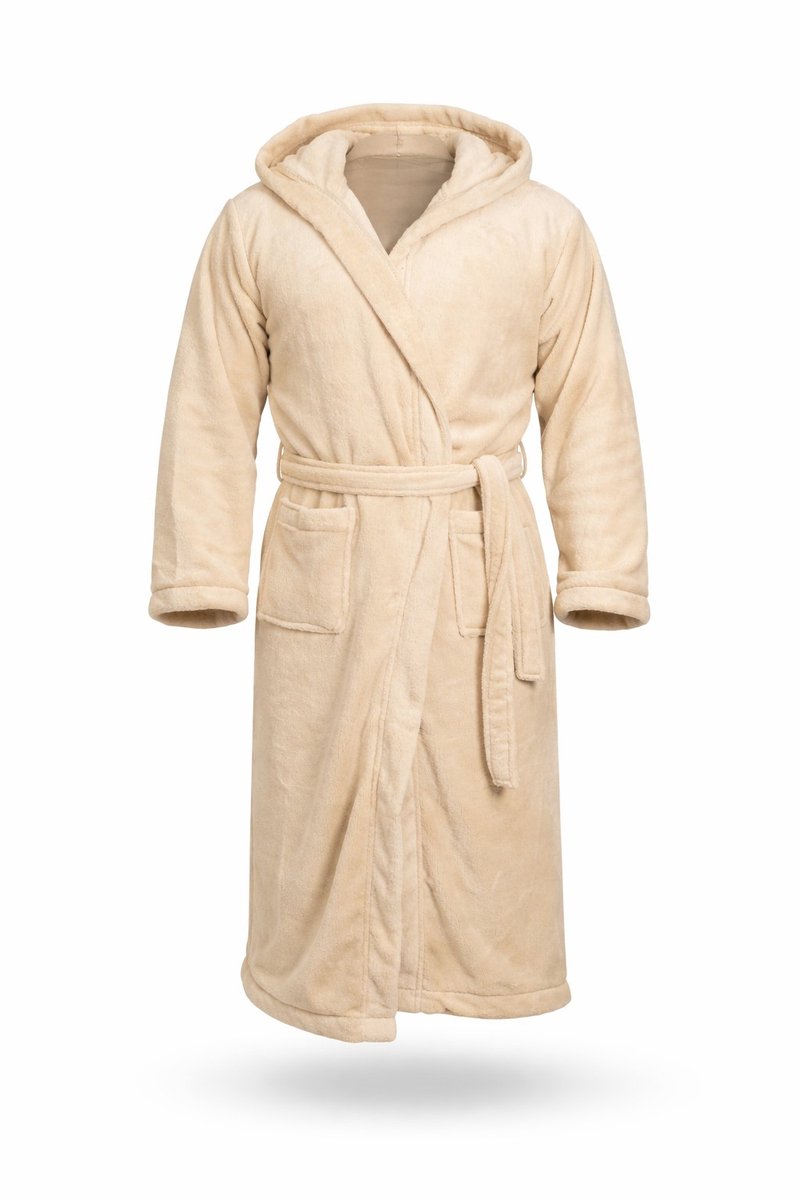LOUVE PARIS - Unisex badjas fleece - sjaalkraag - badjas heren - badjas dames - Beige - maat M/L - Luxe verpakking