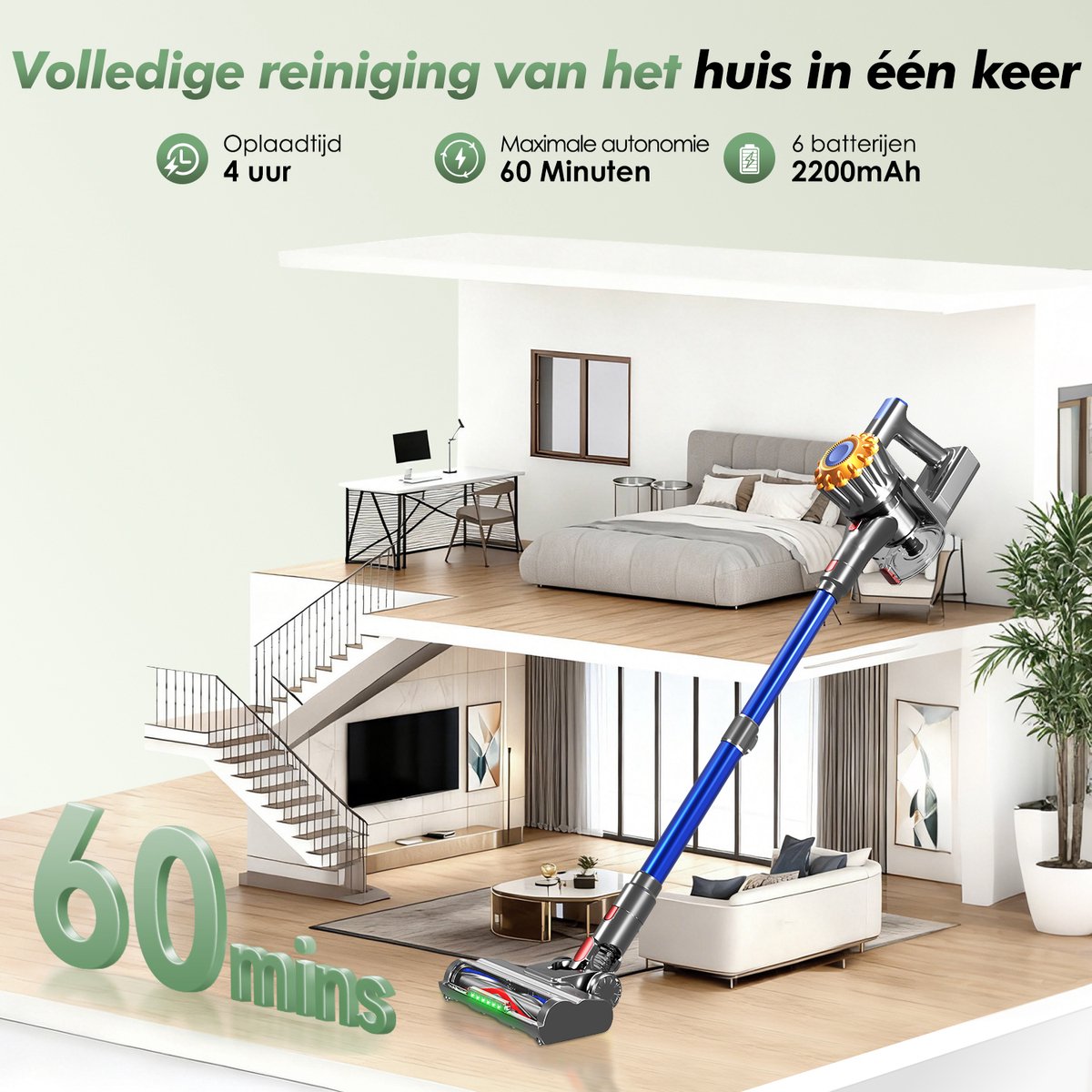 Fukstern Draadloze Steelstofzuiger 38KPa Krachtige - afbeelding 3