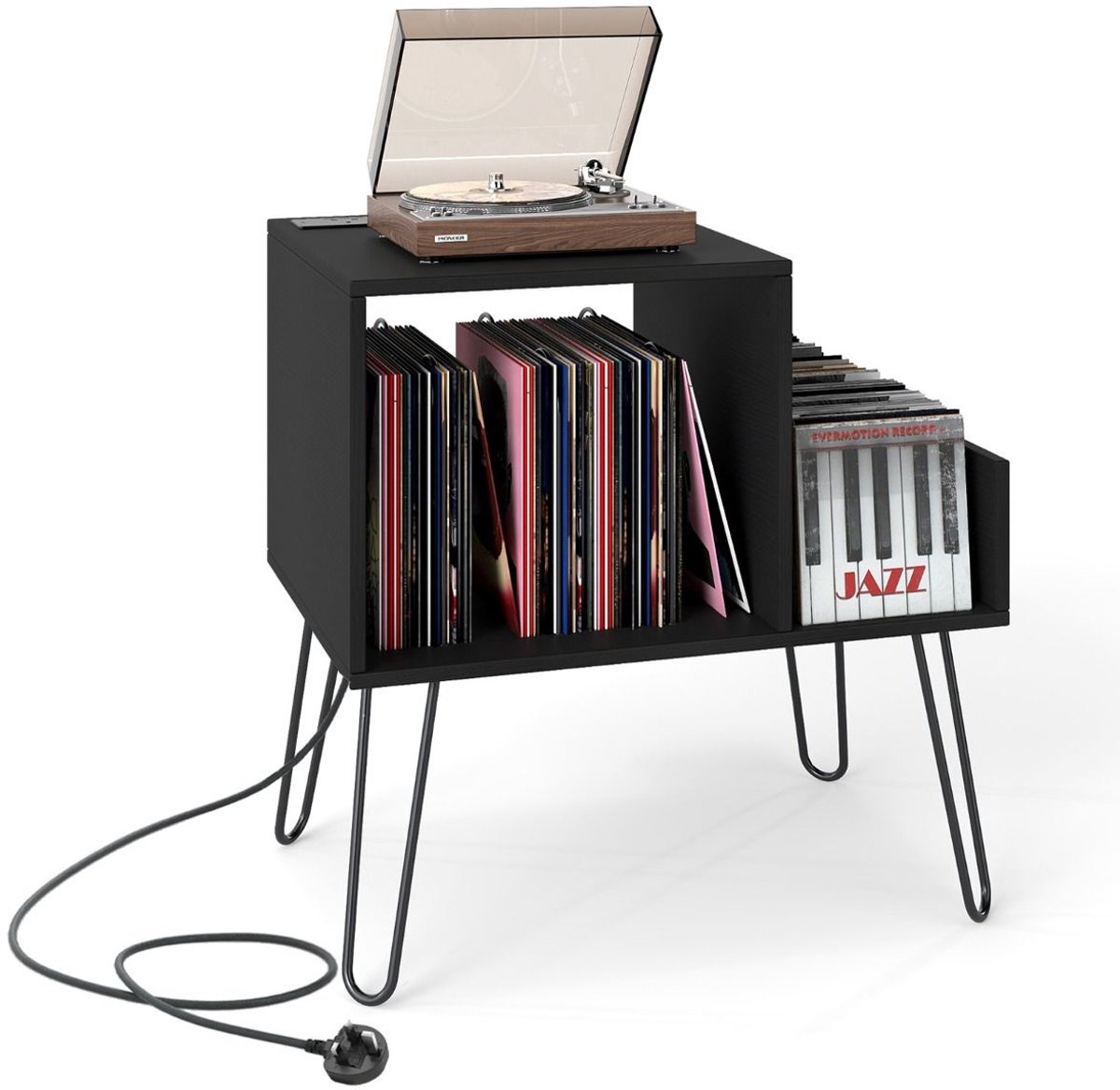 Platenspelermeubel - LP-kast - Platenspelerkast - Draaitafelstandaard - Platenspelerstandaard - Vintage Displayplank - Zwart