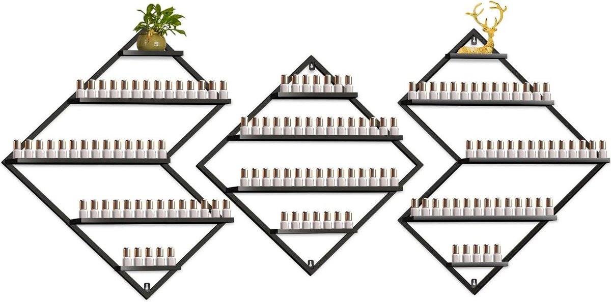 Nagellak Wandrek Organizer - Nagellakorganizer - Cosmetische Vitrines - Zwart Displayrek - Lippenstift Parfum Wandplank - Etherische Olie Organisatoren - voor Thuis Spa Nagelsalon Winkel - 3 stuks