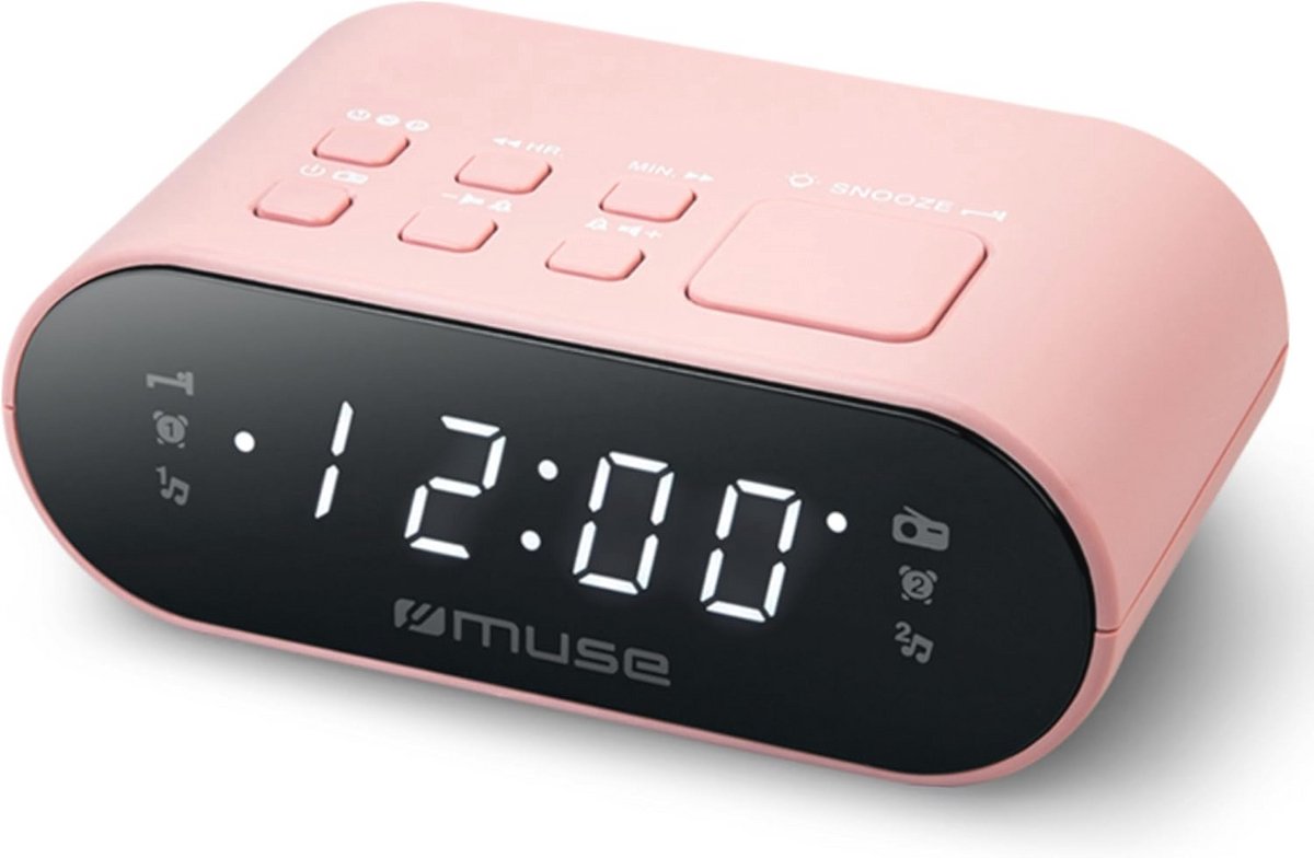 FM Radiowekker met Dubbel Alarm en LED-Display in Roze