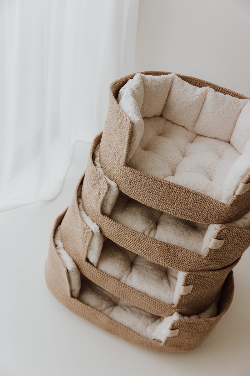 Hondenmand - Extra Large - Ecru - Mand - Kussen - Teddy - Zacht - Interieur - Dierenmand - Huisdier - Mooie hondenmand - Kattenmand - Kat - Handgemaakt - Dog Bed - Hondenkussen - Kennel - Hond - Krabpaal