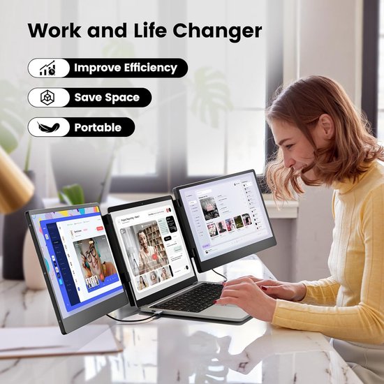 KEFEYA 14.1" Draagbare Monitor – Ultralicht (0,6 Kg) Met Draaibare Standaard – FHD Reisscherm – Plug & Play Voor Mac, Windows, Samsung En Huawei – Ideaal Voor Onderweg!