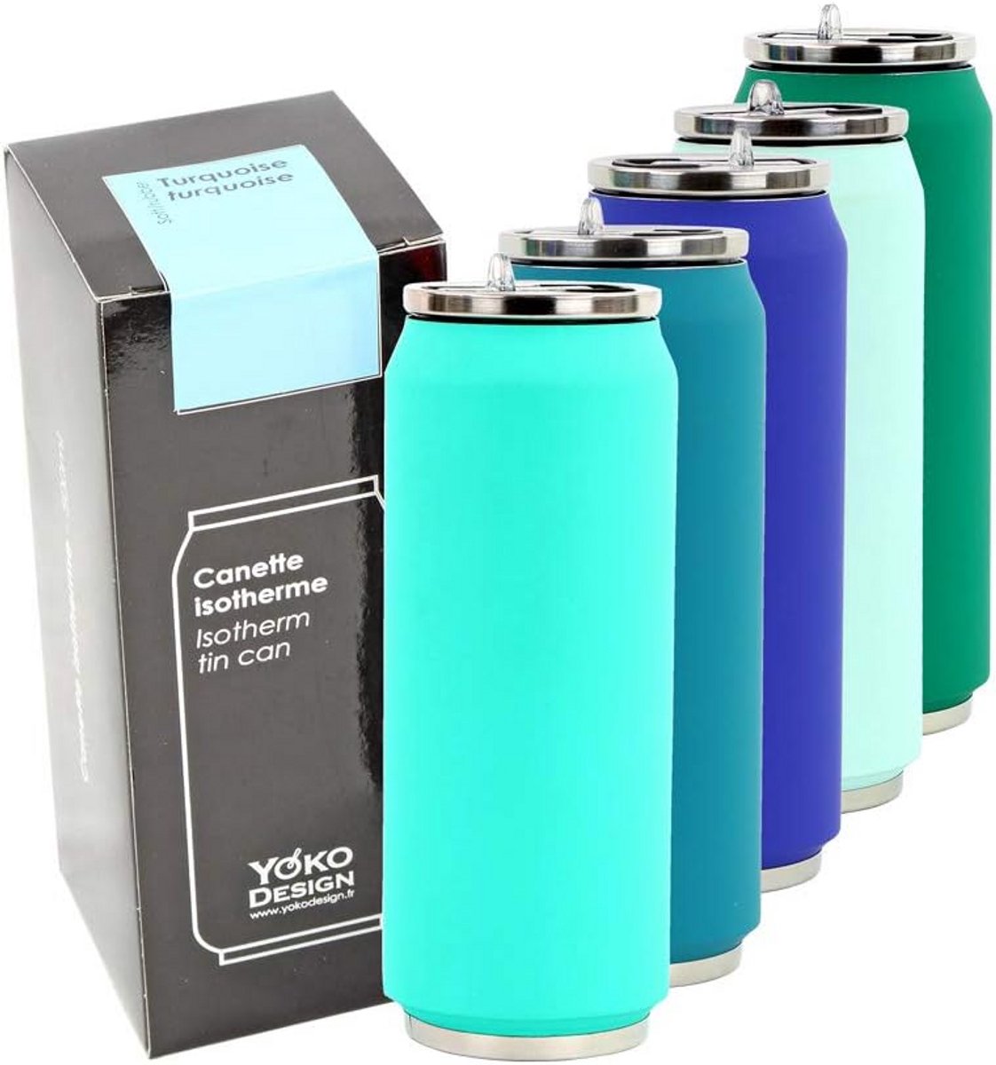 Dubbelwandige Thermoskan RVS 500 ml - Turquoise en Isoleerend