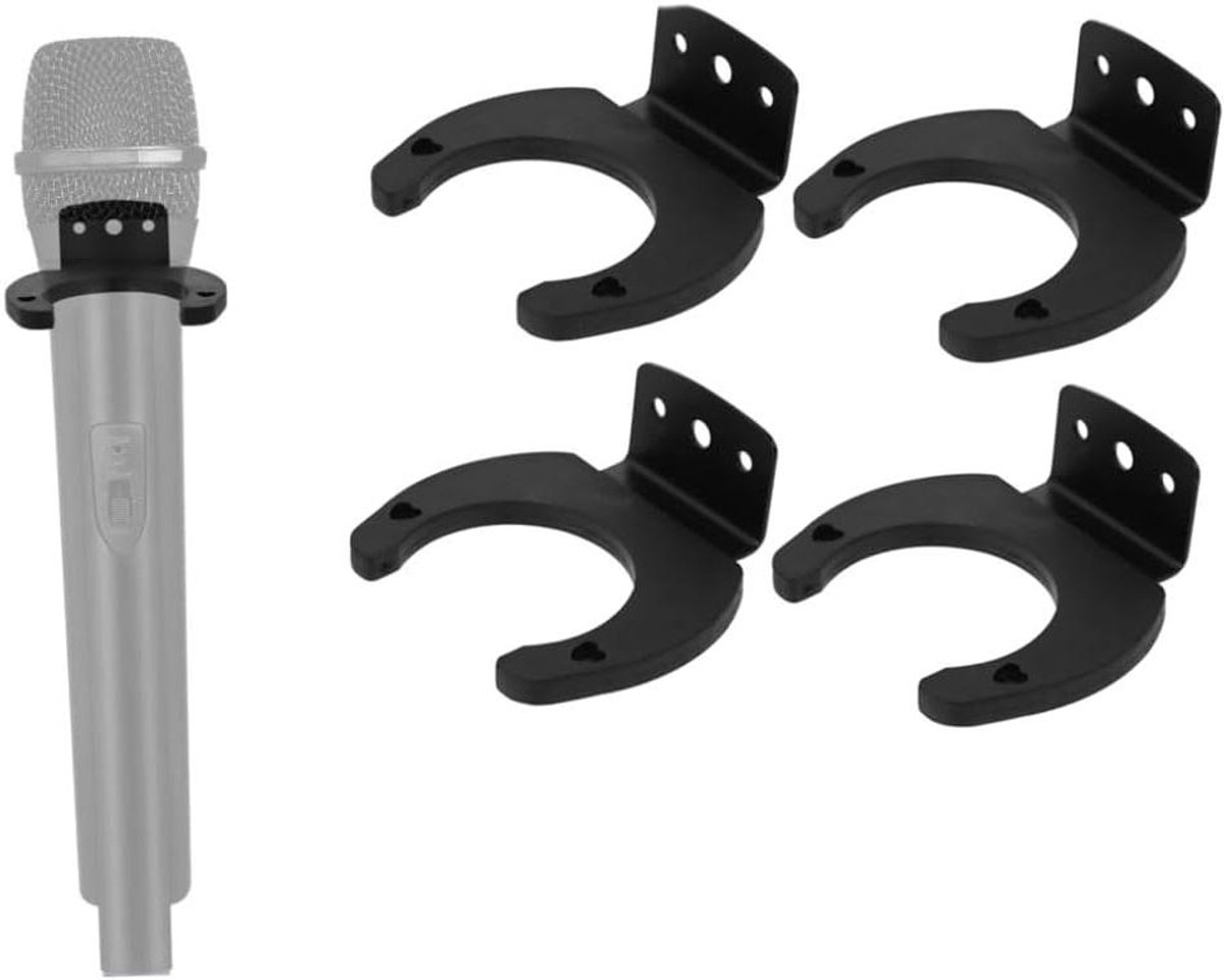 Microfoon Houder​ - Wandmontage - Microfoonclip - 4 stuks - Houder - Haak - Geschikt voor Muur - Zwart​