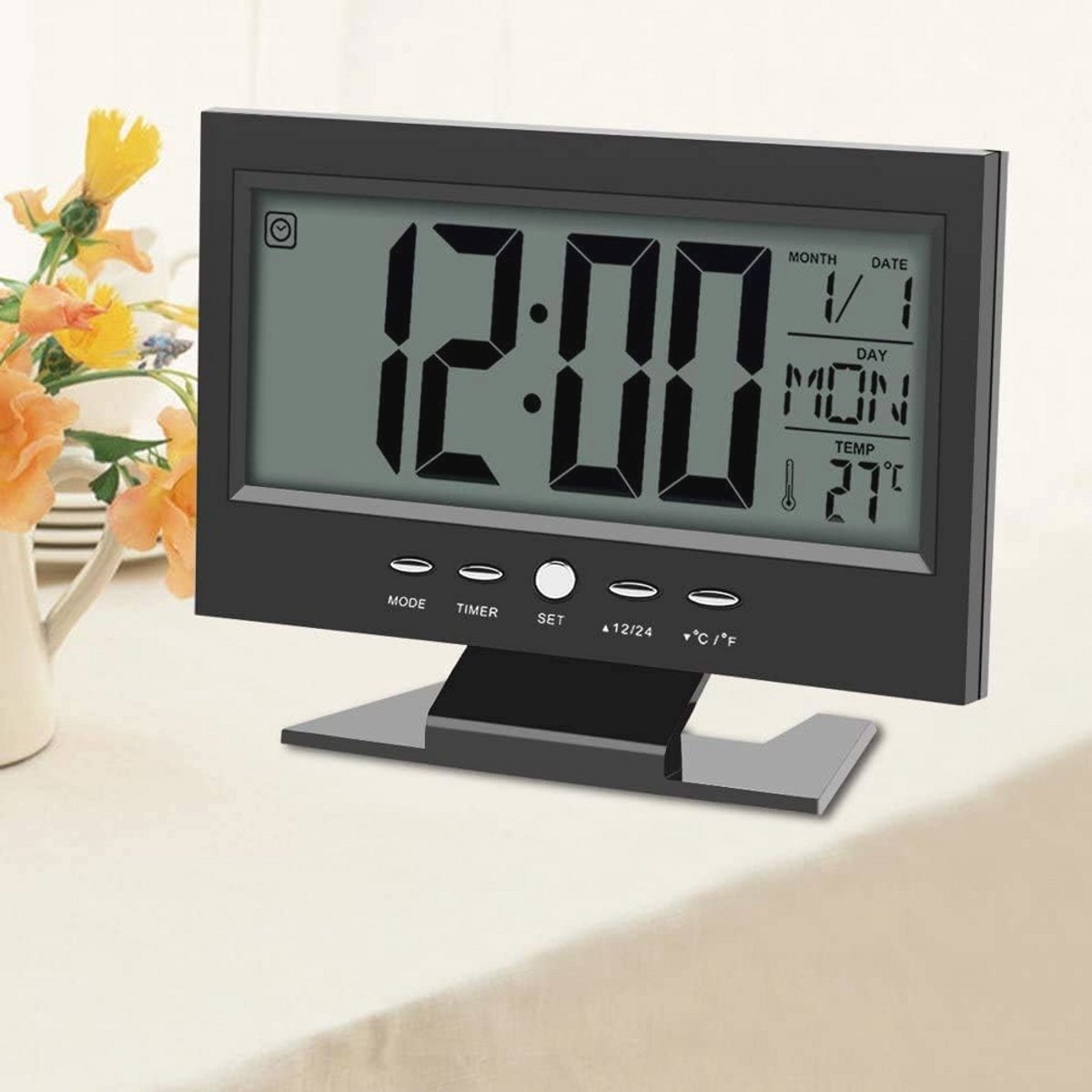 Multifunctionele digitale klok met geluidsbesturing en snooze functie