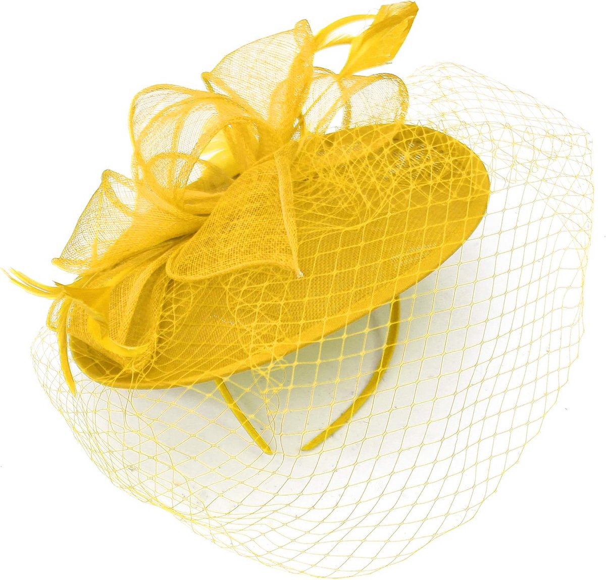 Gele Fascinator Hoed met Diadeem voor Bruiloft, Feest of Ascot