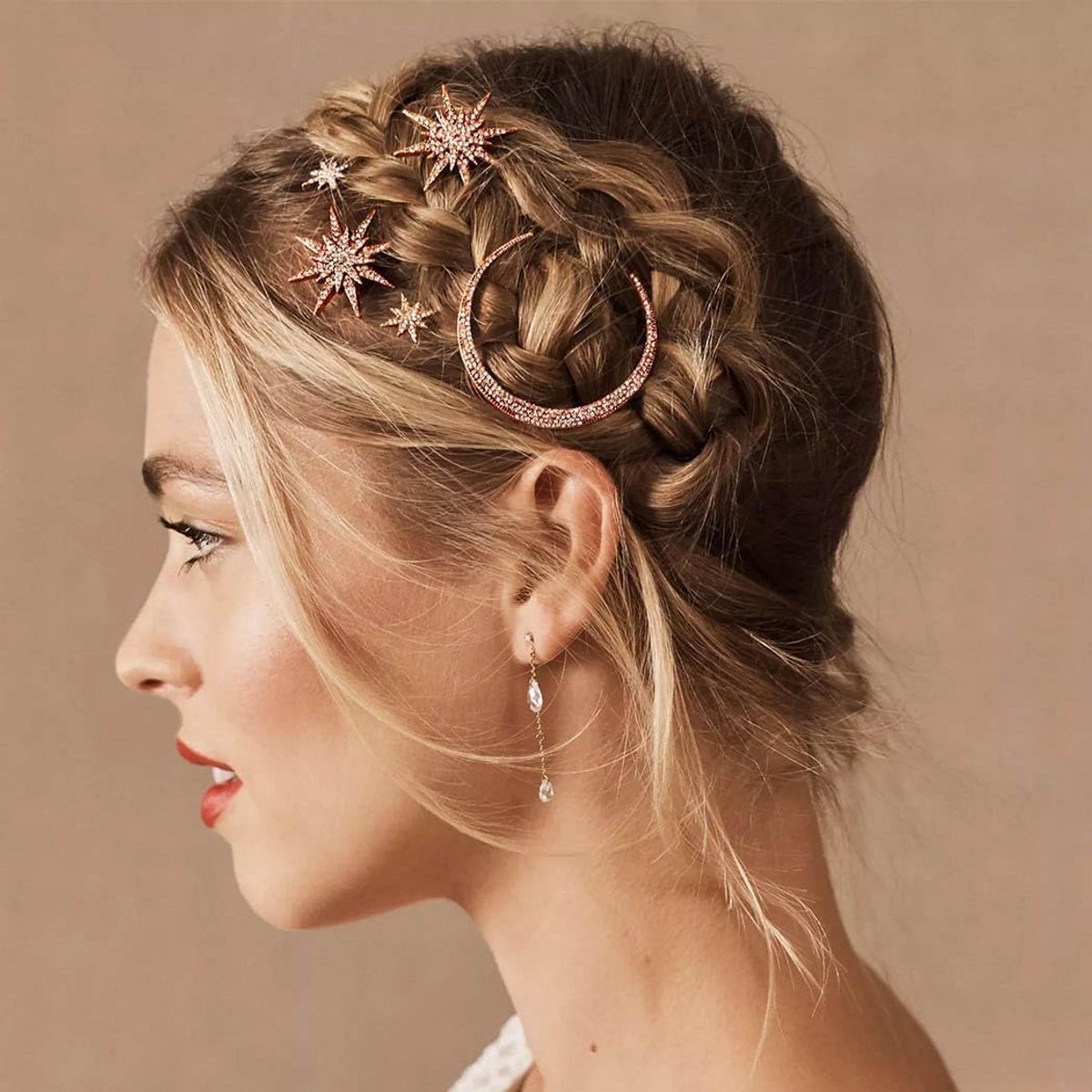 Maan Ster Haarspeldjes Roségoud Kristal Bruiloft Accessoires Set van 3