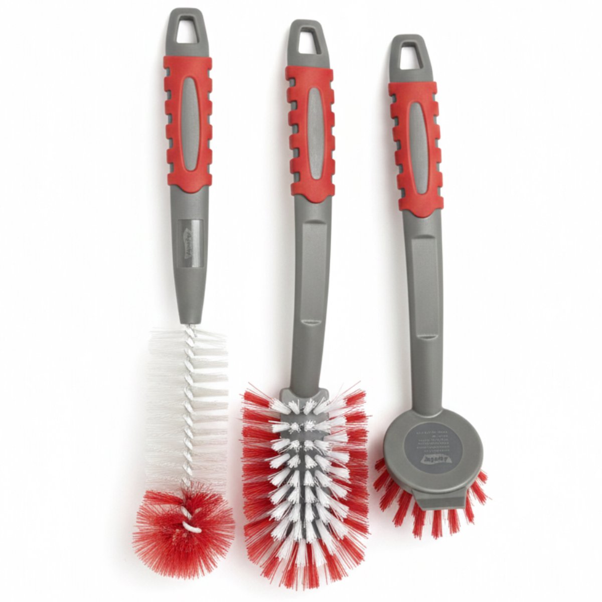 AQUAPUR Afwasborstel Set – 3-delig – Vaatwasborstel & Afwasborstels – Rood/Grijs – Voor Afwasbak & Keuken