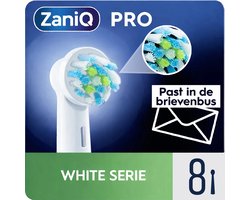 ZaniQ– Pro White Serie – Opzetborstels 8 stuks – Niet Geschikt voor IO - Wit - Compatibel met handvatten waarop Oral-B Cross Action opzetborstels passen - Brievenbusverpakking