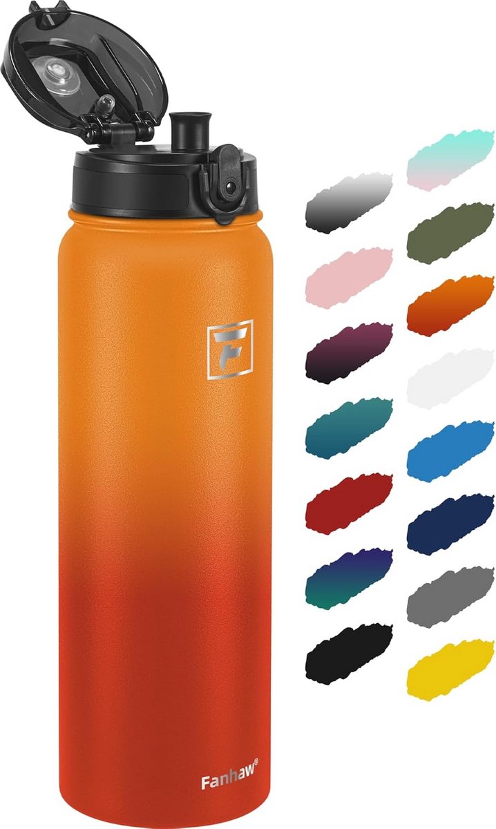 Geïsoleerde Waterfles - Thermosfles - Dagelijkse Hydratatie - Eénhandige Bediening - 32oz - Geel Oranje