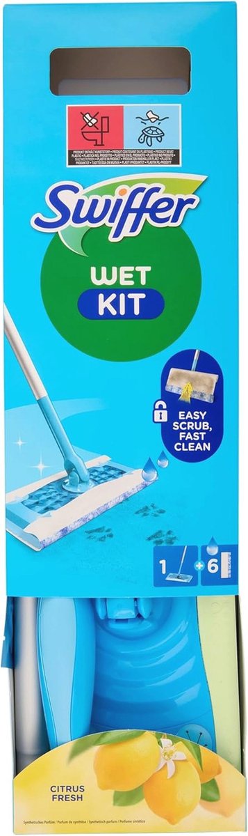 Natte vloerwisserset met citrusgeur (1 mop + 6 doekjes)