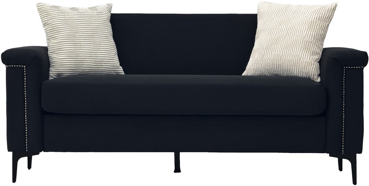 FX-P22EU-BK (SOFA 557-41) Scandinavische 2-zitsbank 174×72×82 cm – Fijne linnen stof, massief houten frame en stevige ijzeren poten, ideaal voor woonkamers