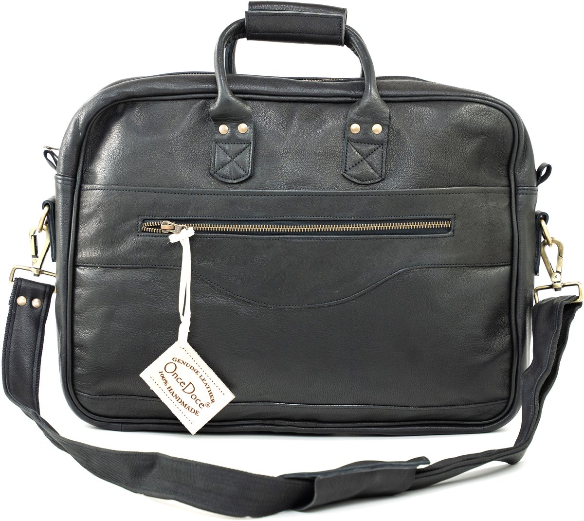 OnceDoce® Laptoptas Schoudertas ECHT LEER 15 inch / 38x28x10 cm – Unisex - Montevideo Urban Chique Model nr 0335