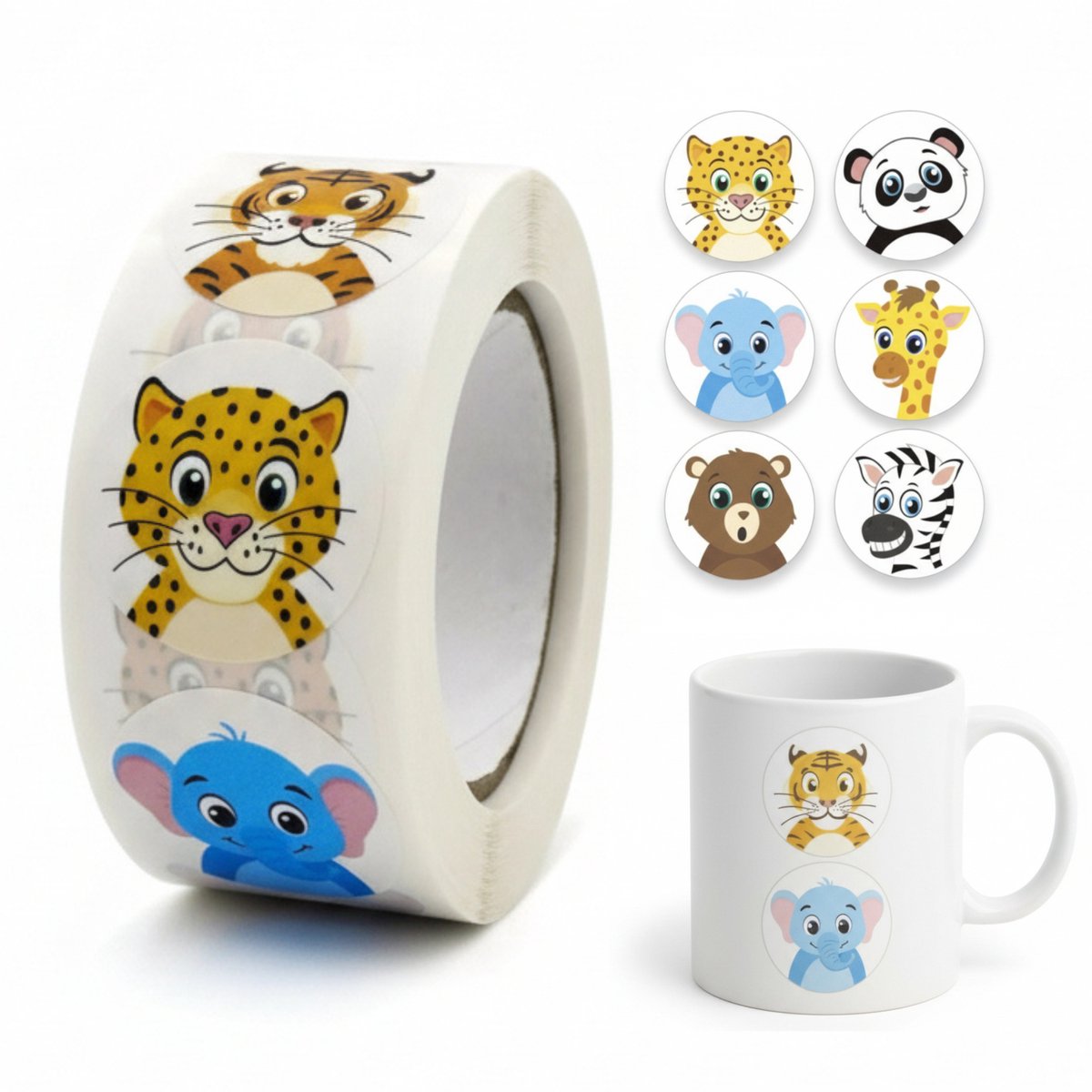 Motiverende Dierenstickers – 500 Stuks op Rol – Beloningsstickers voor Kinderen, School & Thuis – Kinderstickers