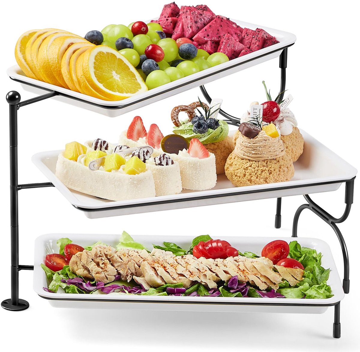Unyqoos® Drie-laags serveerschaal voor feestelijke presentatie van hapjes en desserts