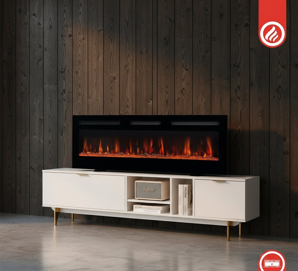 Elektrische Sfeerhaard 42 Inch met Verwarming – 3-in-1 Wandhaard / Inbouwhaard / Vrijstaand – 3D Vlam Effect met 12 Kleuren & Afstandsbediening – House&Garden
