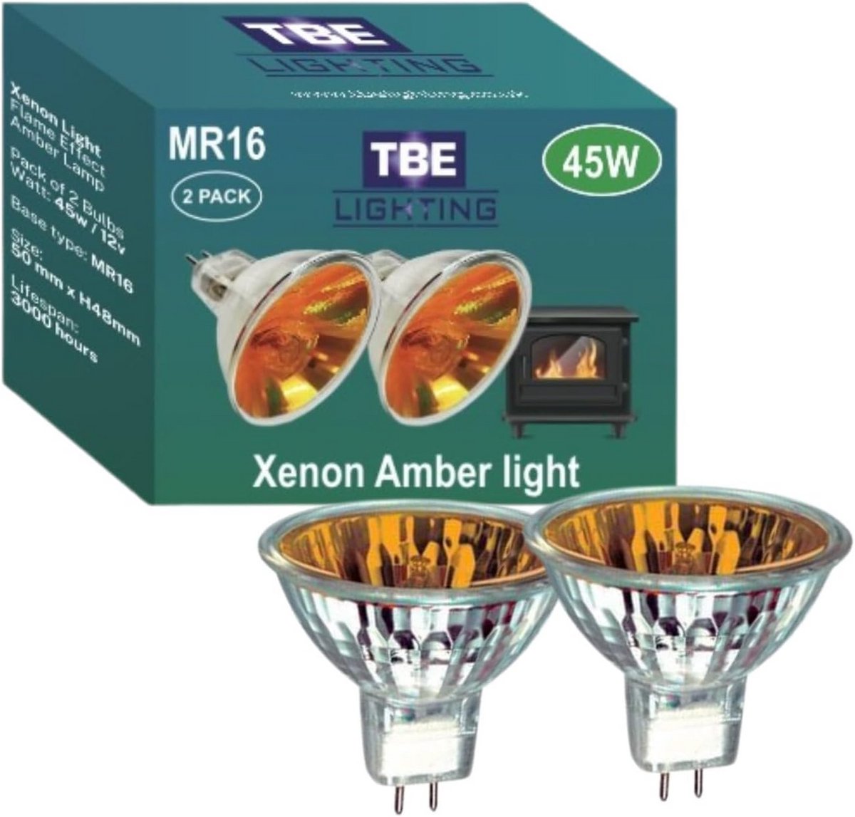 Energiezuinige 45W 12V MR16 Xenonlampen met Vlam Amber Effect - Pack van 2