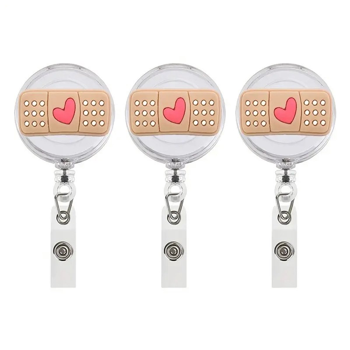 Mj Joys ® - Badgehouder met trekkoord - 3-delige Set - Pleisterontwerp - Uitschuifbare Badgehouder met Clip - Badgehouder met afrolmechanisme - Badgehouder met trekkoord - Badge Houder - Badge - Badge houder verpleegkundige