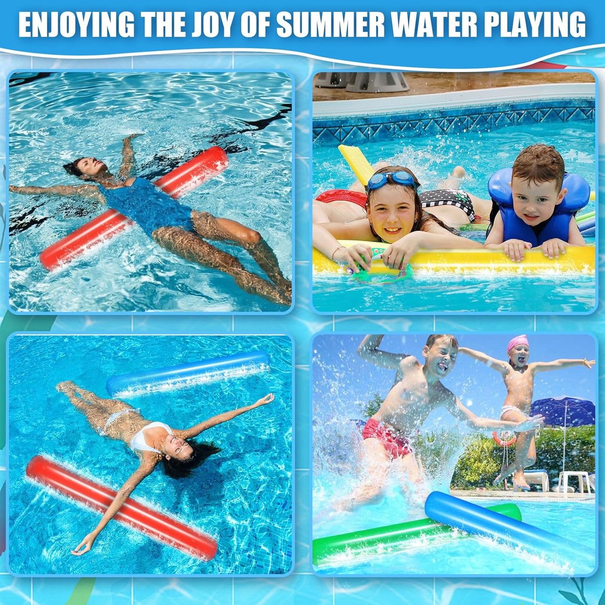 Zwemnoedels voor kinderen en volwassenen - 4 stuks opblaasbare drijfsteunen voor zwembad en aquasport – foto 5