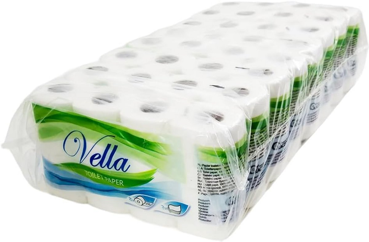 Toiletpapier 3-laags, cellulose wit, 150 vellen per rol - 64 rollen