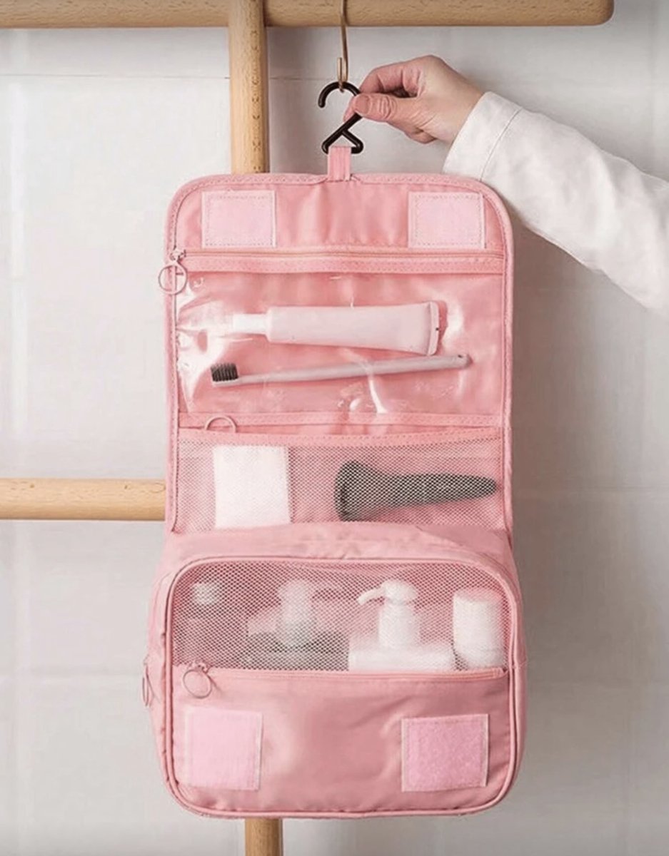 Travel Toilettas met Haak – Roze - Pink - Compacte & Opvouwbare Travel Organizer – 24x19x8 cm
