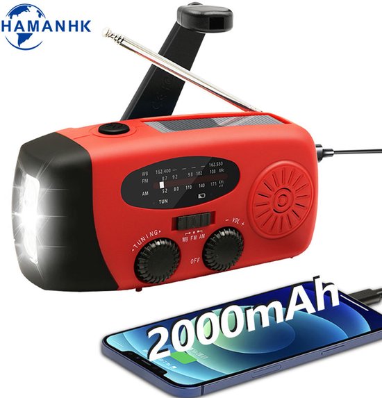 Noodradio - Solar Opwindbaar 2000mAh - MODEL 2025 - Solar powerbank Zonneenergie - Survival Noodpakket - Zaklamp Oplaadbaar - Noodpakket – Noodrantsoen - Groen