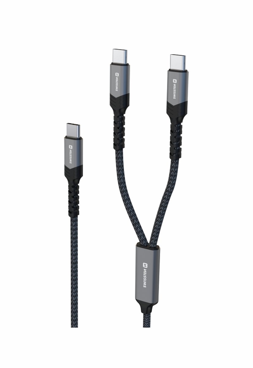 Image of Swissten 2-in-1 USB-C Kabel - 100W Snellader - USB-C naar 2x USB-C Kabel - 1.5M - Geschikt voor Smartphone, Tablet & Laptop - Zwart