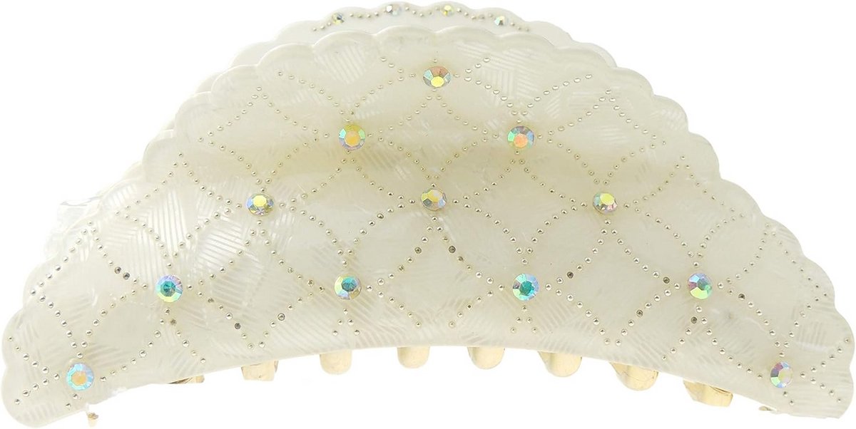 X-Large Haarclip met Kristallen Bloem voor Dik en Lang Haar - Witte Claw Clip