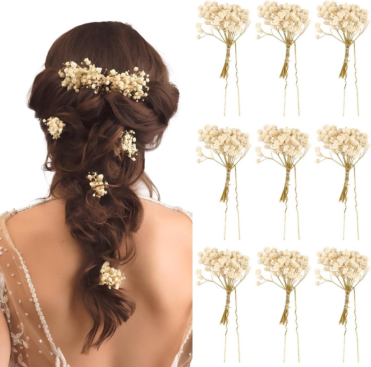 9x Witte Bloem Haarspelden Set - DIY & Elegante Bruiloft Accessoires voor Dames en Meisjes