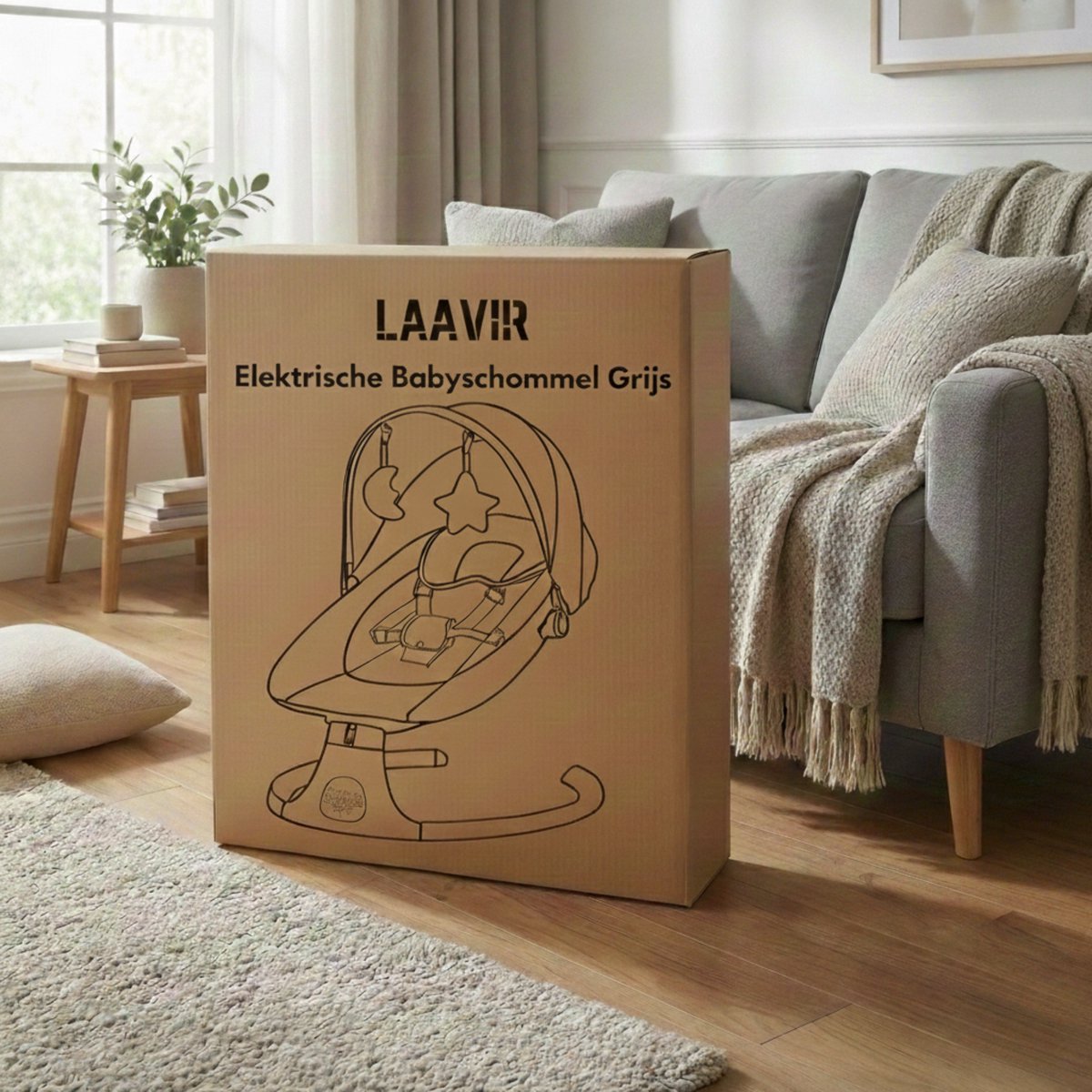 Laavir® Baby Swing – Elektrische Babyschommel – Automatische Wipstoel met Bluetooth & Afstandsbediening – Schommelstoel met 5 Snelheden – 5-Puntsgordel – Wasbare Hoes – Tot 9 kg – Grijs — afbeelding 5