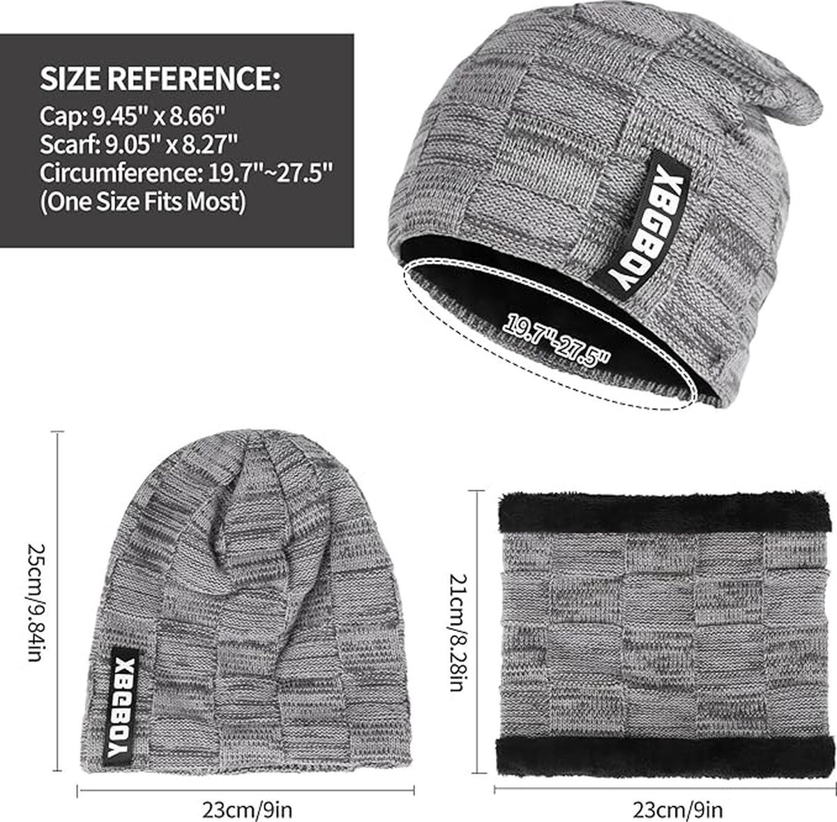 Winter heren muts met sjaalset Warme gebreide mutsen Mutsen Gebreide wintermuts sjaalset Fleece voering voor heren Dames — cadeau in Mode & Accessoires - foto 5