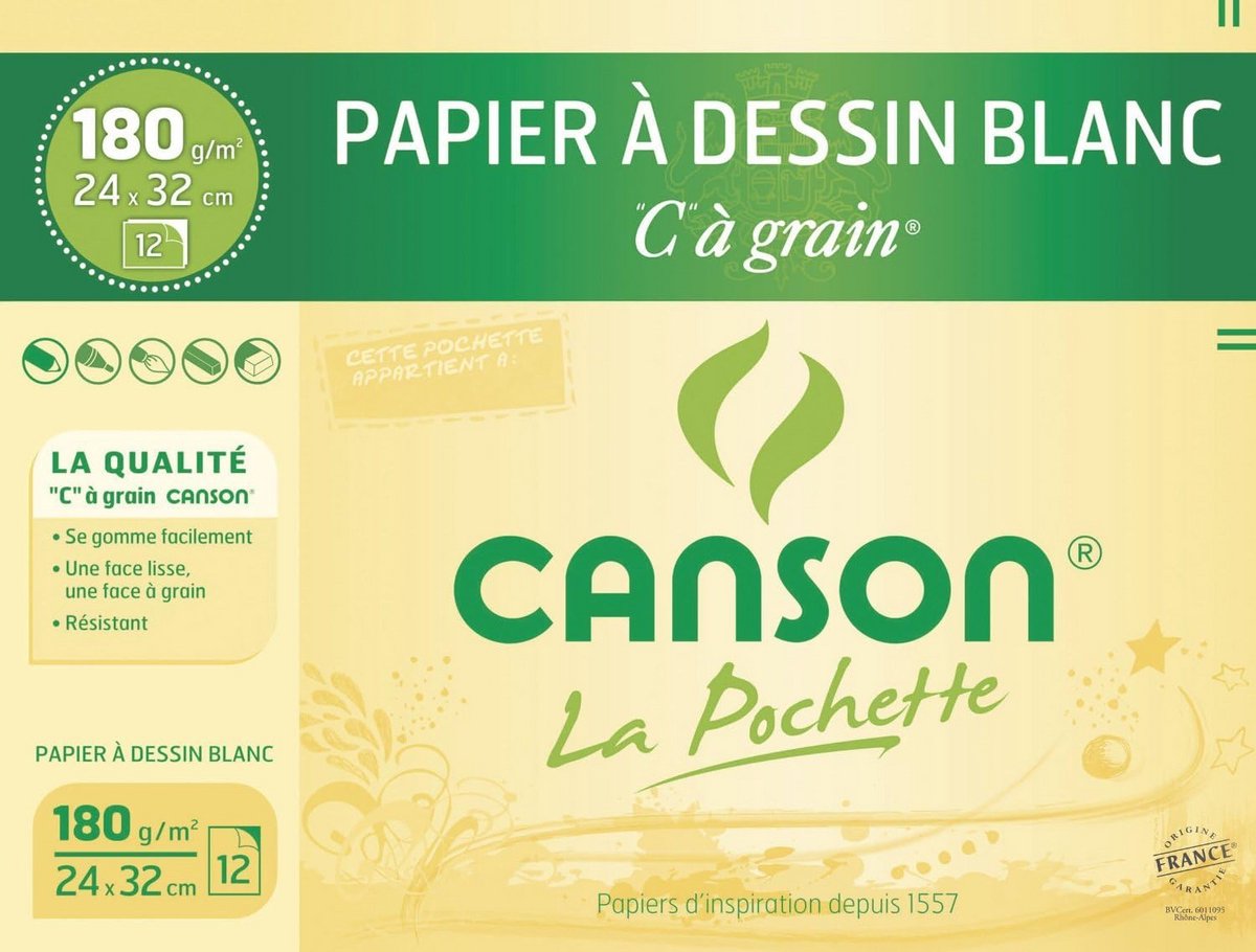 Tekenpapier Blok 'C' 24x32 cm, 12 Vellen, 180 g/m² - Wit Papier Geschikt voor Potlood en Inkt