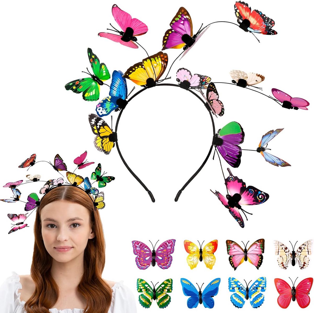 Set van 9 Vlinder Haaraccessoires: Elastische Hoofdband en 8 Haarspelden