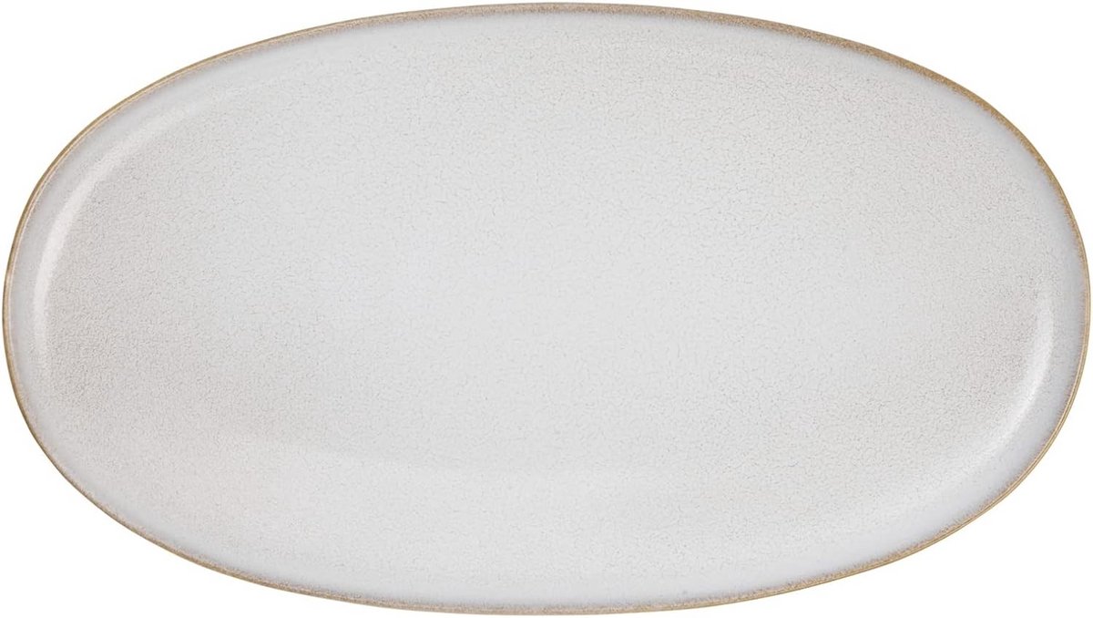 Ovaal Serveerschaal Zandkleurig Aardewerk Unieke Glasering 28.5 cm