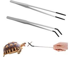 2 Stuks Lange Reptielen Voedingstang/Pincet van Roestvrij Staal voor Terrarium en Aquarium, 27 cm