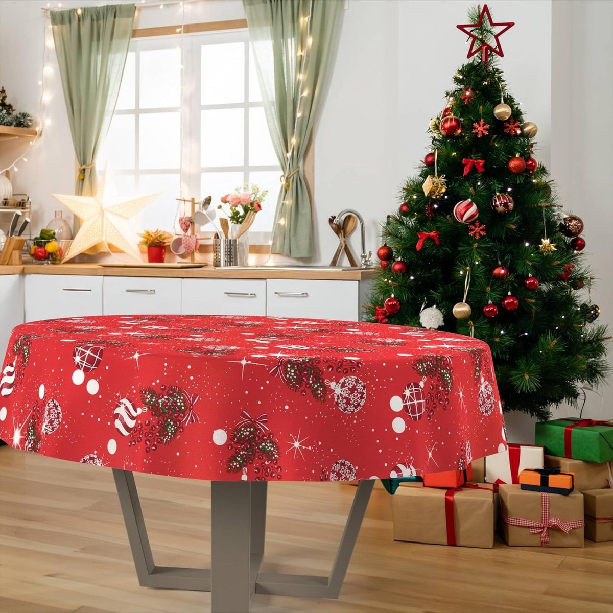 Ronde Tafelloper Kerst, Waterafstotend en Wasbaar
