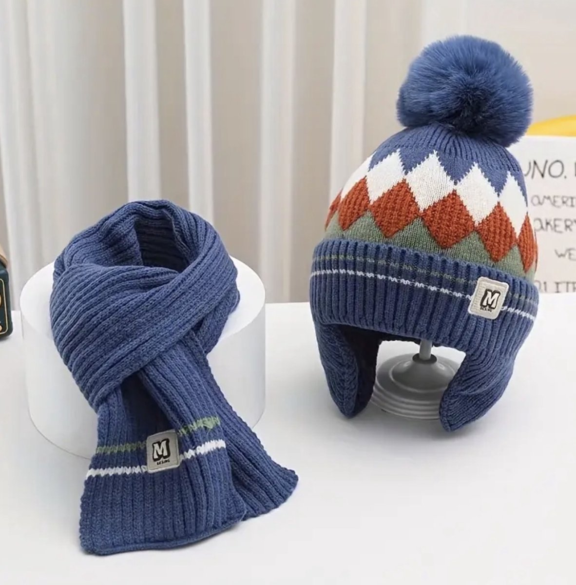 Sjaal en muts - Jongens - 5 tot 10 jaar - Winterset jongen - blauw geruit - cadeauset - sjaal - muts - jongens